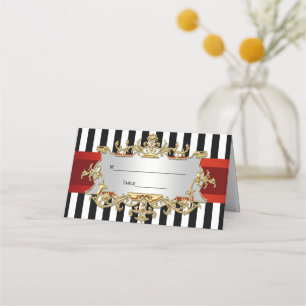 Gör-det-själv BG White Stripe, Red Ribbon Gold Esc Placeringskort
