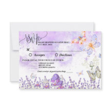 Gör-det-själv Elegant guld och lila fjäril RSVP-ko