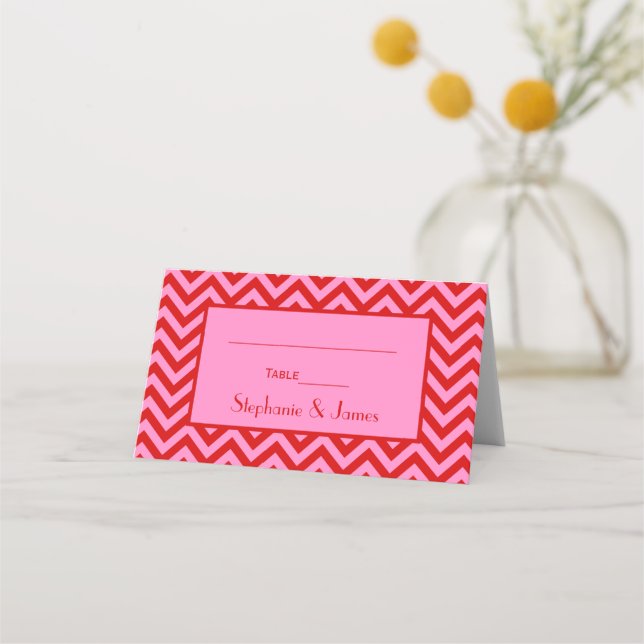 Gör-det-själv Färger Rosa #3 Röd Chevron Sicksack Placeringskort (Framsida)