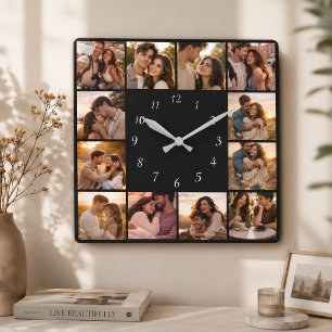 Gör-det-själv Personlig 12-Foto Collage Mall Fyrka Fyrkantig Klocka