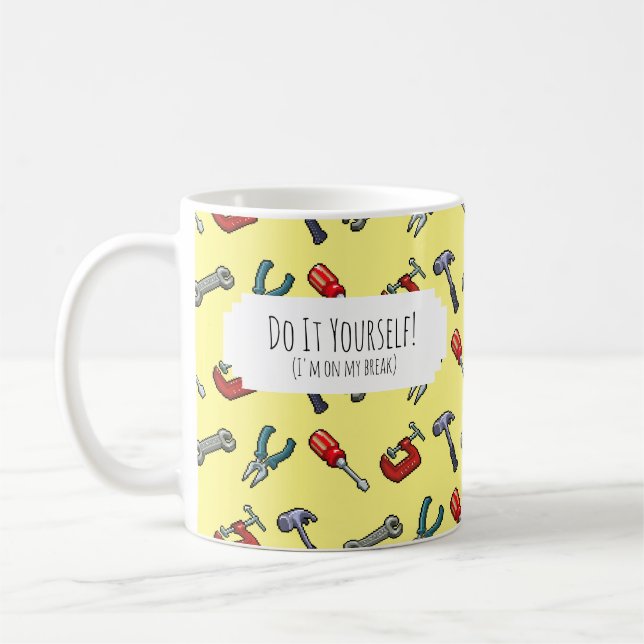 Gör det själv! Pixel Art Verktyg Hammer Vice Mönst Kaffemugg (Vänster)