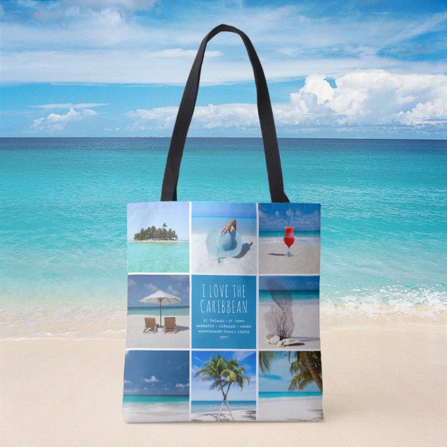 Gör-det-själv-resedestinationsfoto collage tygkasse (DIY Custom Destination Travel Photo Collage Tote Bag)