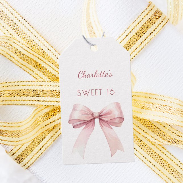 Gör-det-själv rosa Sweet 16-bow Presentetikett (Skapare uppladdad)