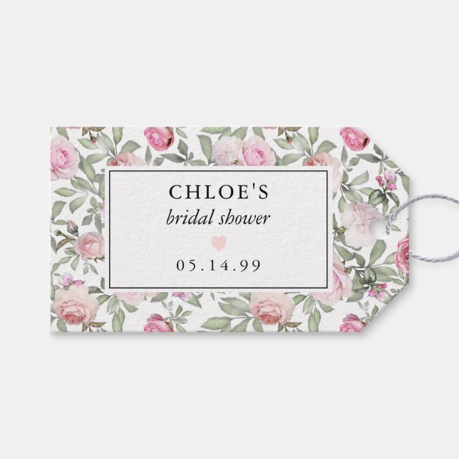 Gör-det-själv rosafärgade rosor bröllopsseminarium presentetikett (Framsidan (Horisontell))