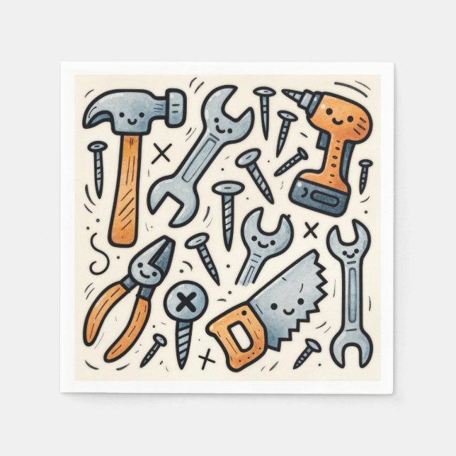 Gör-det-själv-verktyg Doodle Cartoon Pappersservett (Framsidan)