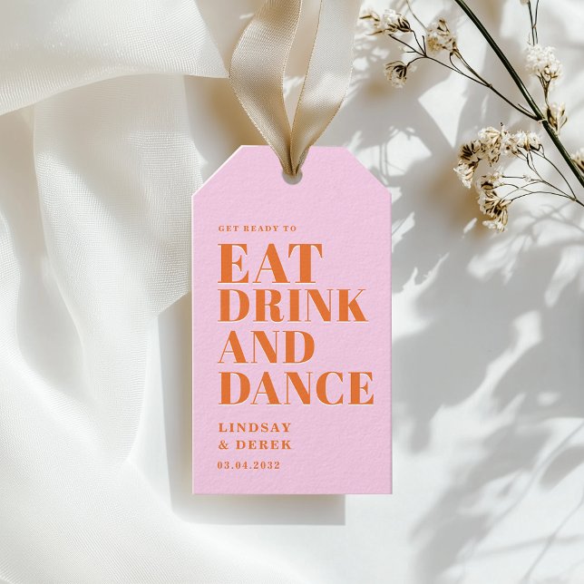 GÖR DIG REDO ATT ÄTA DRIKA OCH DANS! Bröllop  Presentetikett (GET READY TO EAT DRINK AND DANCE! Wedding Gift Tags)