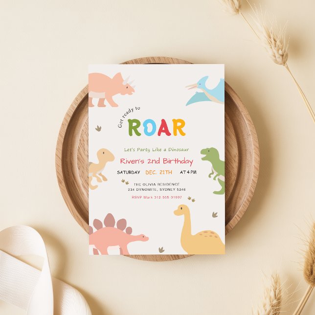 Gör dig redo för att ryta Baby Dinosaur 2-års föde Inbjudningar (Skapare uppladdad)