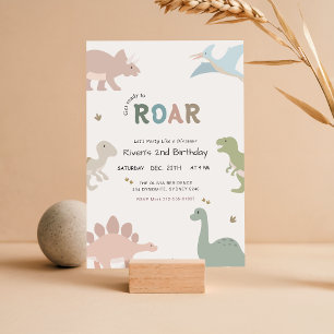 Gör dig redo för att ryta Baby Kid Dinosaur 2-års  Inbjudningar