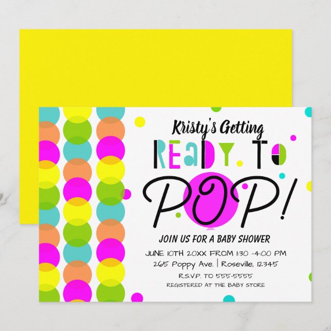 Gör dig redo för en modern och färgrik baby shower inbjudningar (Fram/baksida)