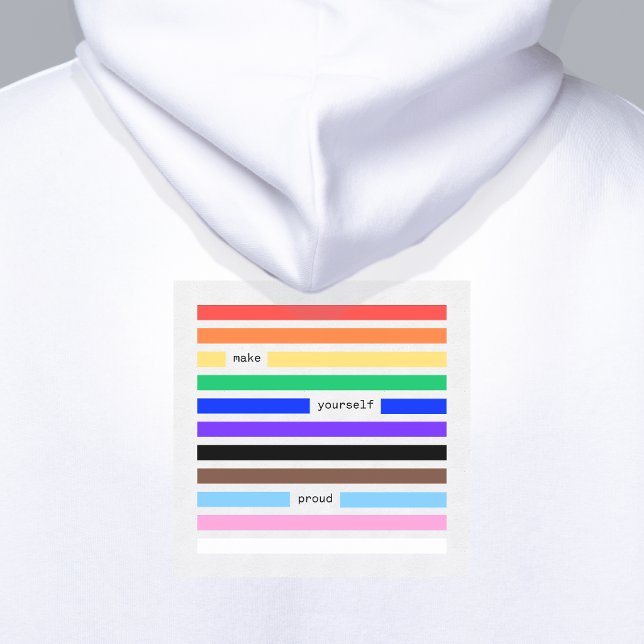 Gör Dig Själv Stolt Regnbågsredaktion Pride 2026 Hoodie (make yourself proud rainbow redaction poem Pride hoodie by Renate Kriegler - worldwide delivery)