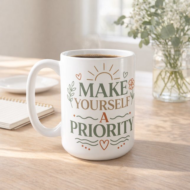 Gör Dig Själv till en Prioritet Botanisk Citatdesi Kaffemugg (Make Yourself a Priority Botanical Quote Design Coffee Mug)