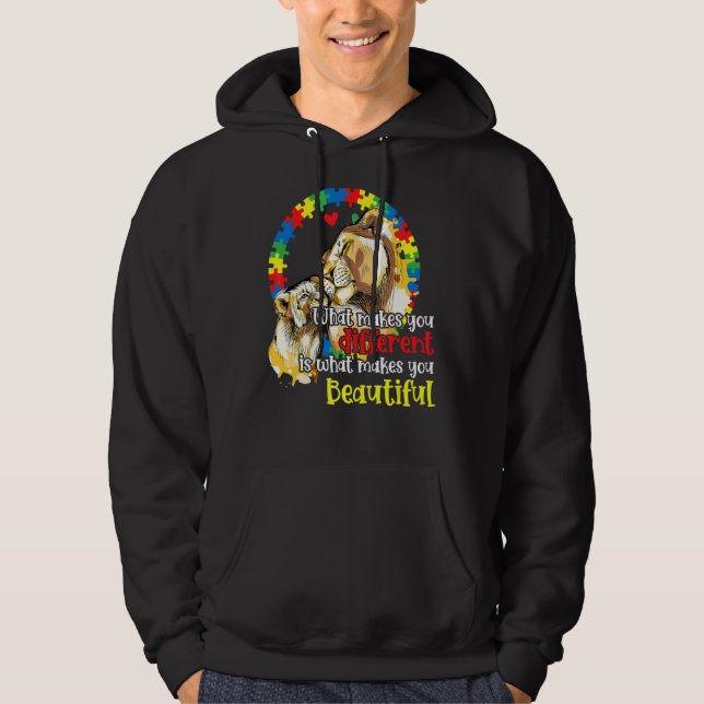 Gör dig till en annan Lejon Mamma Autism Child Awa Hoodie (Framsida)