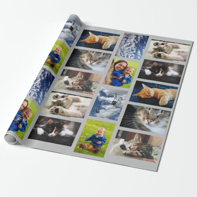 Gör din egen 9-fotokollage på Grått Presentpapper (Utrullad)