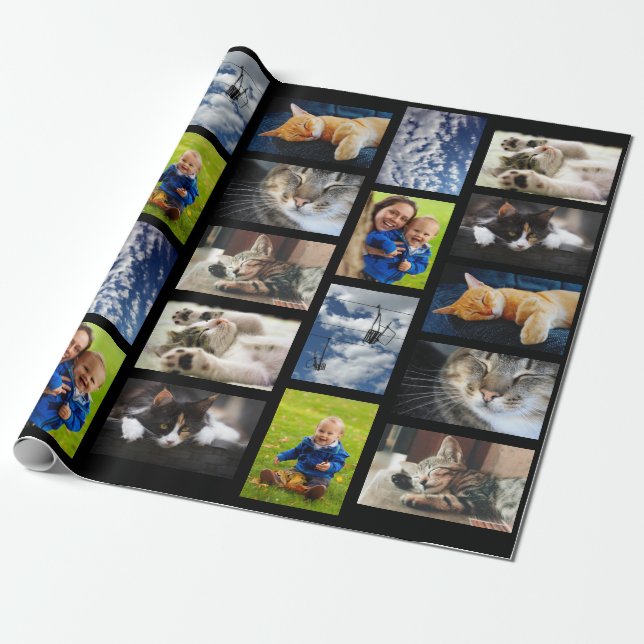 Gör din egen 9-fotokollage på svart presentpapper (Utrullad)