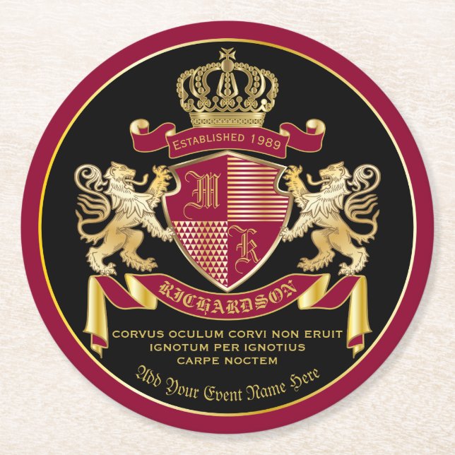 Gör din egen Jacka av Arm Red Guld Lejonare Emblem Underlägg Papper Rund (Framsidan)