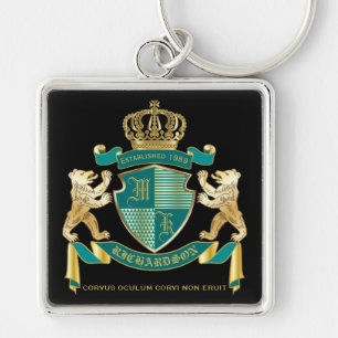 Gör din egen Jacka av Arm Teal Guld Bear Emblem Fyrkantig Silverfärgad Nyckelring
