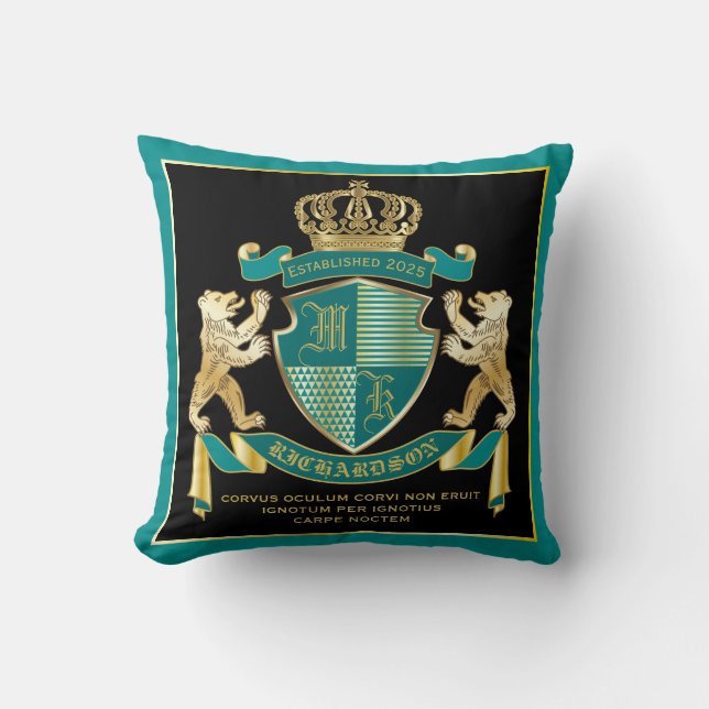 Gör din egen Jacka av Arm Teal Guld Bear Emblem Kudde (Framsida)