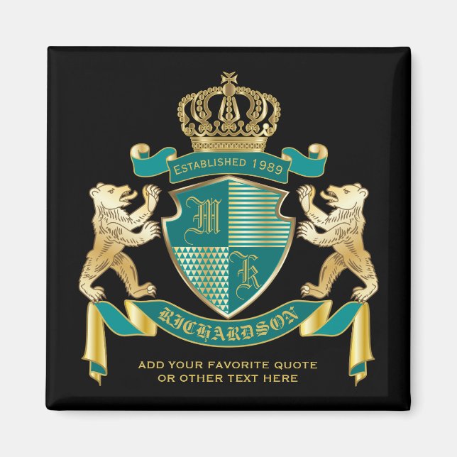 Gör din egen Jacka av Arm Teal Guld Bear Emblem Magnet (Framsidan)