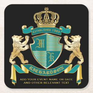 Gör din egen Jacka av Arm Teal Guld Bear Emblem Underlägg Papper Kvadrat