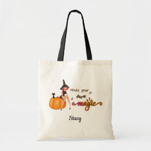 Gör din egen magiska, söta Halloween-rosa-orange Tygkasse