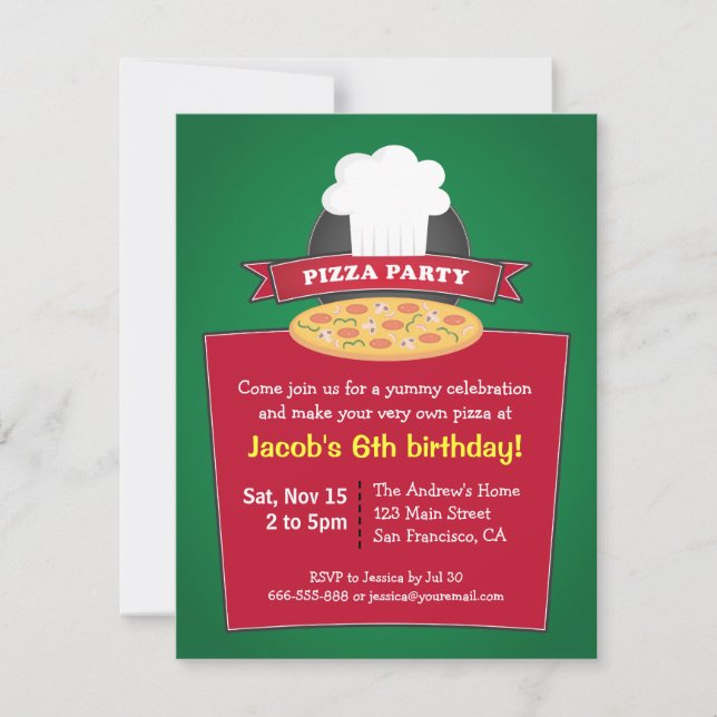 Gör din egen pizza barnkalas inbjudningar (Framsida)