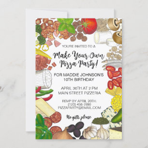 Gör din egen Pizza Party Pizzeria Toppings mat Inbjudningar