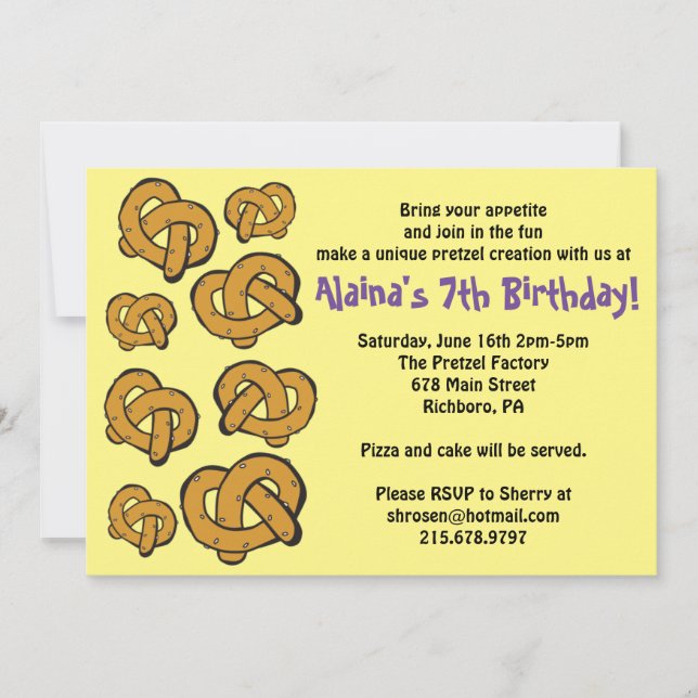 GÖR DIN EGEN PRETZEL Födelsedagsfest inbjudan (Framsida)