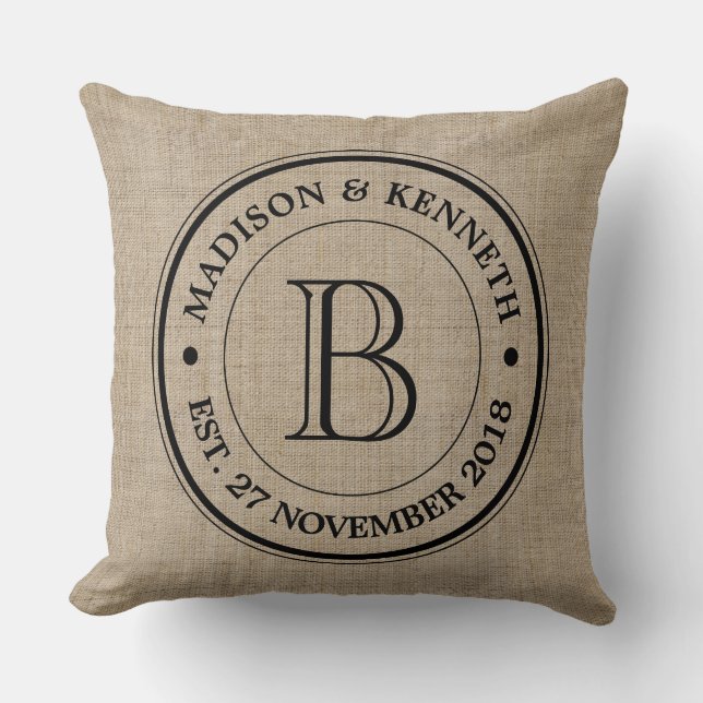 Gör din egna Burlap den Retro logotypmonogramen Kudde (Framsida)