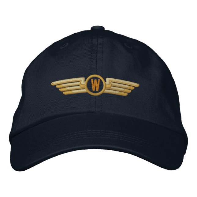 Gör din Monogram-flygresenär Pilot Vingar Broderad Keps (Framsida)