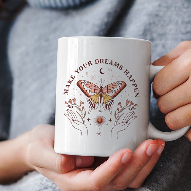 Gör dina drömmar lyckliga Boho Butterfly Kaffemugg (Skapare uppladdad)