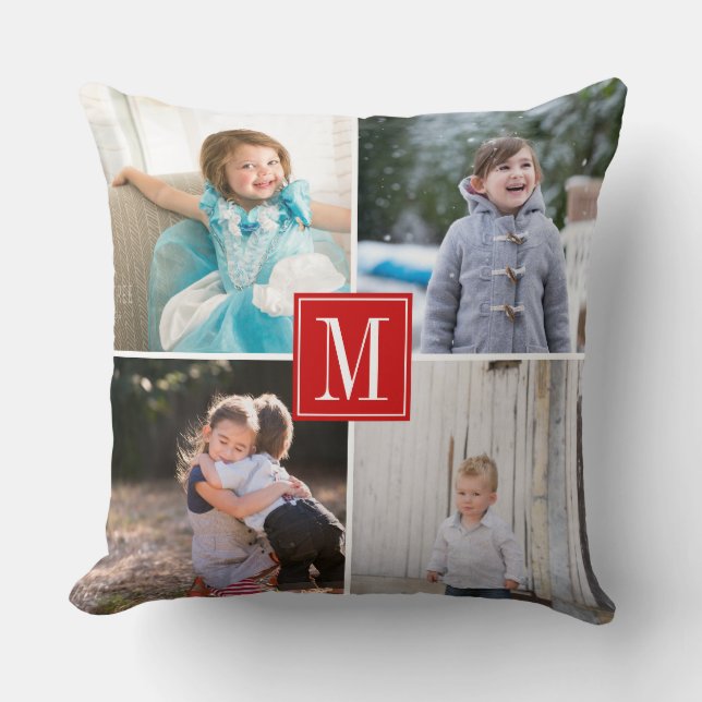 Gör ditt eget fotokollage och monogramrött rött kudde (Framsida)