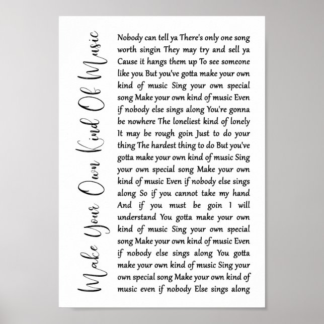Gör ditt eget slag av Music White Script Sång Poster (Framsidan)