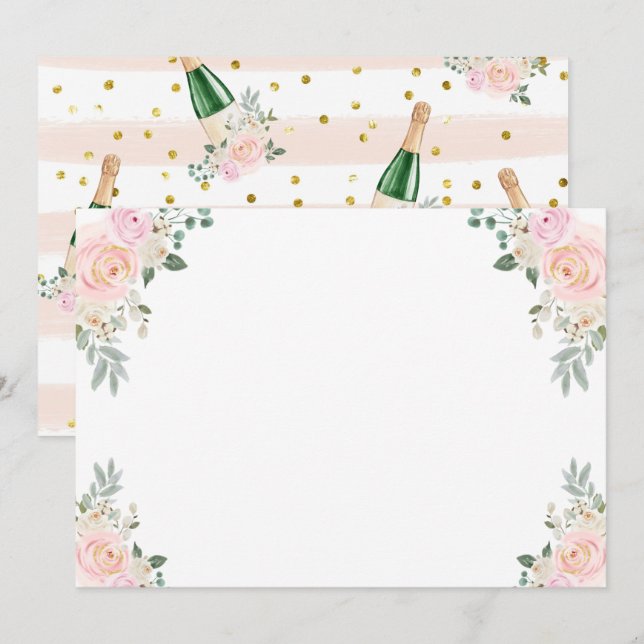 Gör Ditt Eget Spel Champagne Floral Inbjudningar (Fram/baksida)