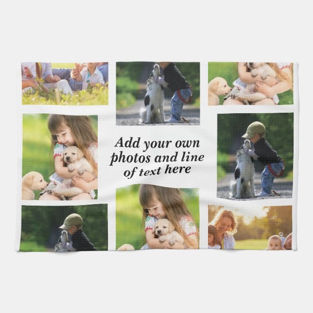 Gör en egen fotokollage och text kökshandduk (Horisontell)