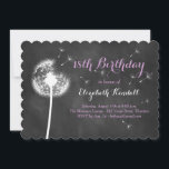 Gör en önskan! 18:e födelsedagsinbjudan (lila) inbjudningar<br><div class="desc">En känslig dandelion- och ribbontyp,  på en kalkbrädesbakgrund,  accentuerar denna söta,  18:e födelsedagsinbjudan. Om du behöver ytterligare samordningsposter kontaktar du oss på prettyfancyinvites@gmail.com med din begäran.</div>