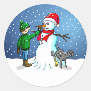 Gör en snöman till jul runt klistermärke