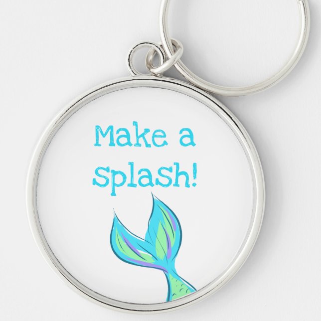 Gör en Stänk! Sjöjungfru Rund Silverfärgad Nyckelring (Framsidan)