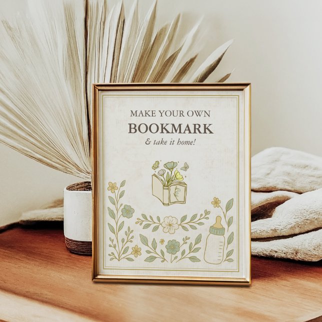 Gör ett eget bokmärke | Nytt kapitel - babyskor Poster (Make Your Own Bookmark Storybook Baby Shower Favors | Our next chapter, A new chapter begins)