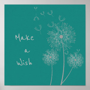 Gör ett önskecitat Dandelion-blomma på tealkonst Poster