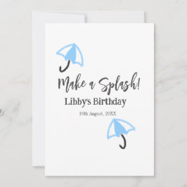 Gör ett stänk-blått paraply sommar bassäng-födelse inbjudningar