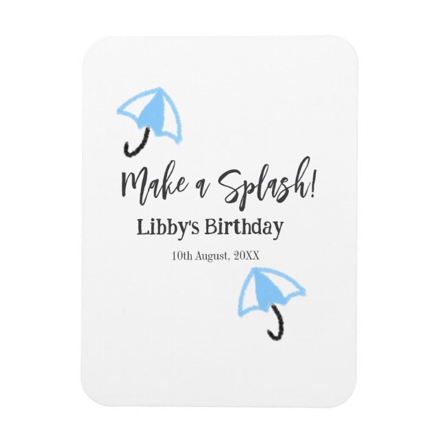 Gör ett stänk-blått paraply sommar bassäng-födelse magnet (Vertikal)