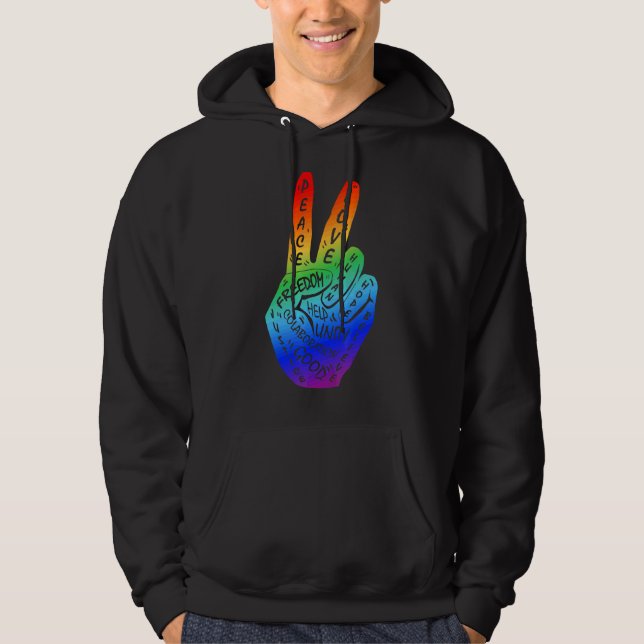 Gör Fred Inte Krig Fredshandsignal Regnbåge Hbtq Hoodie (Framsida)
