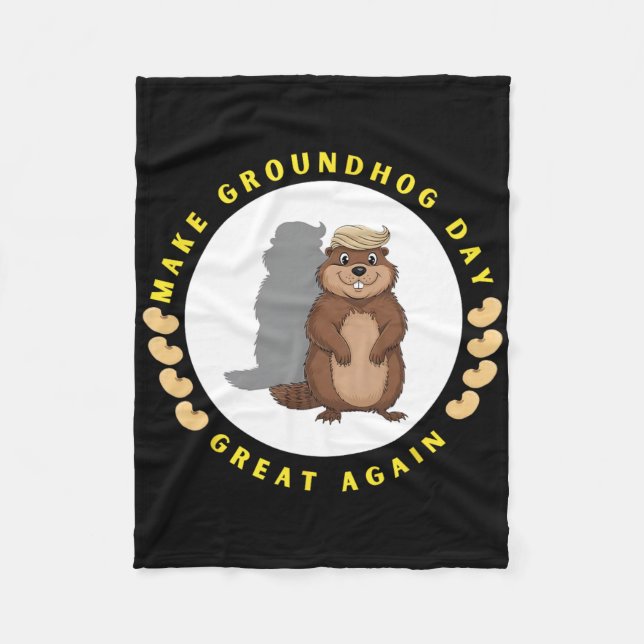 Gör Groundhog Day Stor Igen Rolig Skuggfigur Fleecefilt (Framsidan)