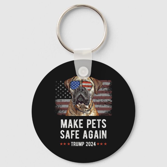 Gör husdjur säkra igen Bullmastiff Hund Trump  Nyckelring (Framsida)