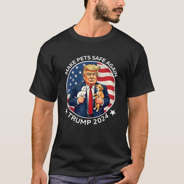 Gör husdjur Säkra igen Trump 2024 Lustigt USA flag T Shirt (Framsida)