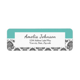 GÖR IN NY FÄRG Damask retur-adressetikett teal Returadress Etikett