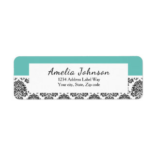 GÖR IN NY FÄRG Damask retur-adressetikett teal Returadress Etikett
