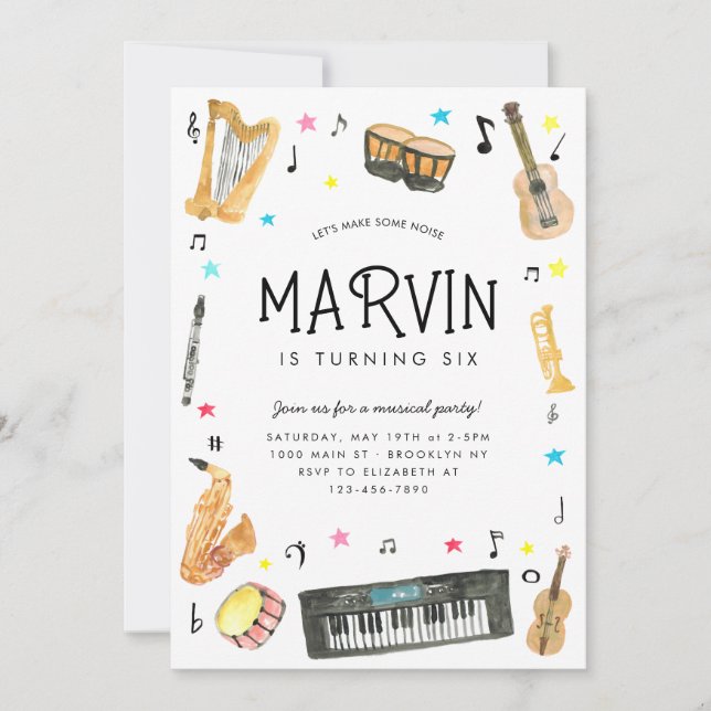 Gör Instrument Musik Musiknoter Födelsedag Inbjudningar (Framsida)