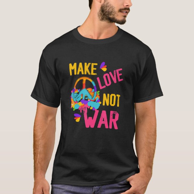 Gör inte Kärlek till Krig Groovy 60:s 70:e Hippie- T Shirt (Framsida)