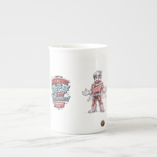 Gör inte möten, jag bekämpar decaf  benporslin mugg (Framsidan)